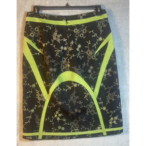 Etcetera A-Line Wool Blend Skirt Womens Sz 10Black/Green Floral Embroidered Felt - Picture 4 of 7